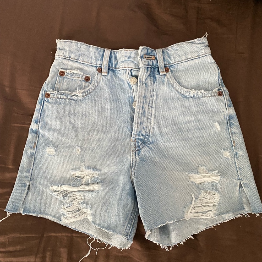 Zara Light Blue Distressed Jean Shorts